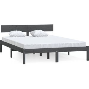 vidaXL - Bedframe - massief - grenenhout - grijs - 140x190 - cm