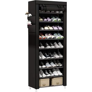 Tier Shoe Rack with Dustproof Storage - Black Color - Organizer for 9 Pairs of Shoes