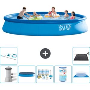 Intex Rond Opblaasbaar Easy Set Zwembad - 457 x 84 cm - Blauw - Inclusief Pomp Afdekzeil - Onderhoudspakket - Filter - Grondzeil - Schoonmaakset - Solar Mat