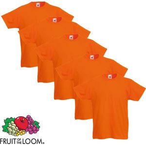 Fruit of the Loom Kinder t-shirts origineel oranje maat 164 5 st