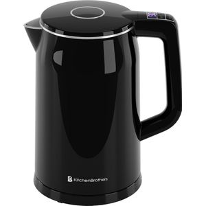 KitchenBrothers Waterkoker - Elektrisch - Temperatuurregeling - 1,7L - Cool-Touch - Dubbelwandige Theekoker - Zwart
