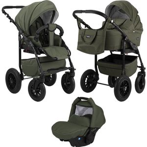 Teddy Siena Kinderwagen - 3-in-1 - Groen - Inclusief bijpassende autostoel - inclusief reiswieg
