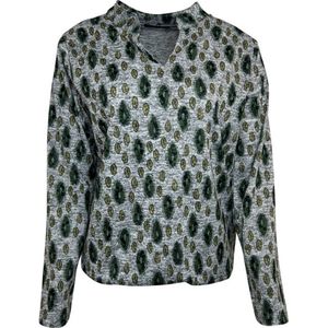 Pink Lady dames blouse - shirt dames - v-hals - opstaande kraag - M215 - grijs print - maat S