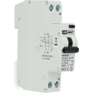 EMAT aardlekautomaat 1-polig+nul 16A B-kar 30mA (85006004)