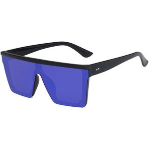 Zonnebril vierkant - Zonnebrillen - Festival bril - Rave bril - Glasses - Zwart - Blauw glas