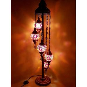Turkse Lamp - Vloerlamp - Mozaïek Lamp - Marokkaanse Lamp - Oosters Lamp - ZENIQUE - Authentiek - Handgemaakt - Rood - 5 bollen