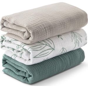 Extra Grote Muslin Doeken voor Baby's – Set van 3 Hydrofiele Doeken van 95 x 100 cm