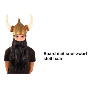 Baard met snor 35 cm steil haar zwart - Viking stoer festival thema feest party