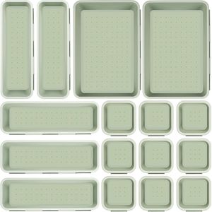 Lade-organizerset 16 stuks lade-inzetstukken, opbergbox eendelig scheidingssysteem keuken bureau gebruiksvoorwerpen (groen)