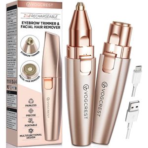 Geavanceerde 2-in-1 Gezichts- en Wenkbrauwscheerapparaat met LED-verlichting - Oplaadbare, Pijnloze Trimmer in Roségoud