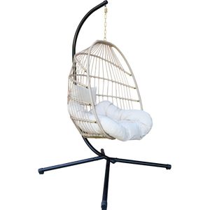 Buitenkado Hangstoel Egg Chair - zwart - met beige stoel en kussens