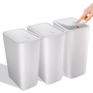 Set van 3 badkamerafvalbakken, 10 liter cosmetica-emmer met pop-up deksel, kleine afvalbak voor badkamer, kantoor, keuken, slaapkamer, keukenafvalbak van PP-materiaal (wit)