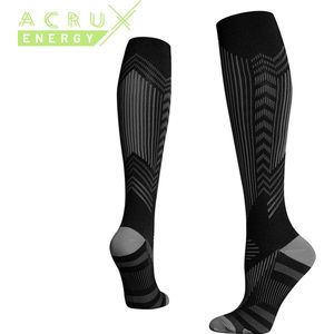 Acrux Energy - Hardloopsokken - Premium Compressiekousen - Running Socks - Voorkom Blessures en Spierpijn - Zwart L/XL