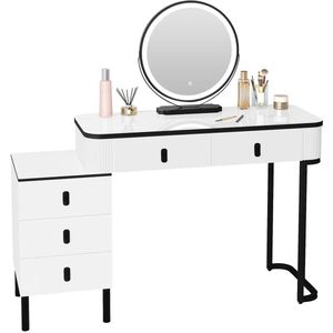 Vihes Make-Up tafel - Kaptafel met LED-verlichting - Mobiele spiegelijdelheid - Flexibele montage - Voor meisjes Dames Slaapkamer - Wit