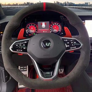 JDtuning | Golf 8 Premium Alcantara stuurhoes DSG GTI R Polo Tiguan Passat Volkswagen | Voor stuurwiel met flippers – Rood