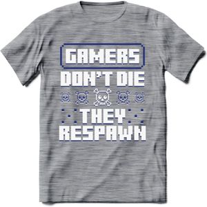 Gamers don't die pixel T-shirt | Donker Blauw | Gaming kleding | Grappig game verjaardag cadeau shirt Heren – Dames – Unisex | - Donker Grijs - Gemaleerd - S