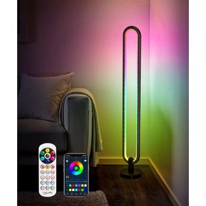 LED Vloerlamp - Smart RGB Vloerlamp - 104 cm - U-vorm - Led - Zwart - Modern- Afstandsbediening - Kamer Decoratie - Dimbaar - 6 Kleurmodi