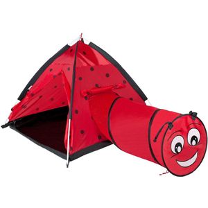 Baby Mix - Kindertent - Lieveheersbeestje - Rood met Tunnel - Vrolijk Ontwerp - Peuterspeelgoed - Kinderactiviteit - Speeltent - Kruiptunnel - Creatief Spel - Buiten spelen