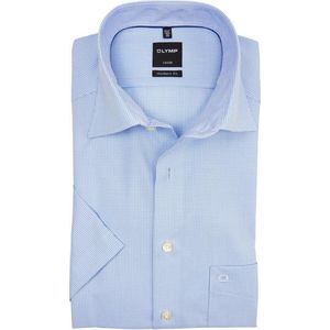 OLYMP Luxor modern fit overhemd - korte mouw - lichtblauw met wit geruit - Strijkvrij - Boordmaat: 39