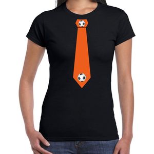 Zwart t-shirt oranje voetbal stropdas voor dames - Holland / Nederland supporter shirt EK/ WK  XS