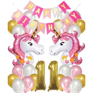 Snoes Ballonnen Set Unicorn 11 Jaar - Verjaardag Versiering Slinger - Folieballon - Helium Ballonnen