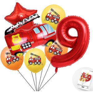 Cijfer ballon 9 jaar Brandweer Themafeest Ballonnenpakket - Rood - Zwart - Helium Ballon - Snoes