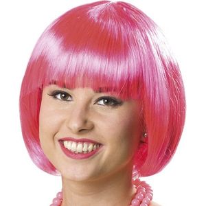 Folat - Pruik Bob roze neon - Carnaval - Carnaval pruik - Carnaval accessoires - Pruiken