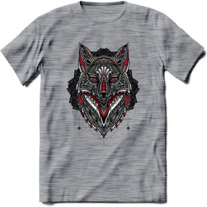 Vos - Dieren Mandala T-Shirt | Rood | Grappig Verjaardag Zentangle Dierenkop Cadeau Shirt | Dames - Heren - Unisex | Wildlife Tshirt Kleding Kado | - Donker Grijs - Gemaleerd - M