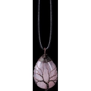 Elegante Handgemaakte Rozenkwarts Levensboom Ketting