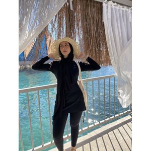 Burkini RIYAD - L  van MADAMME BK Paris maat L | Burqini | Burkini | Zwarte bescheiden zwemkleding zwemset: zwemtuniek, zwemlegging & zwemtulband hijab bescheiden zwempak | islamitische badkleding | modest swimwear