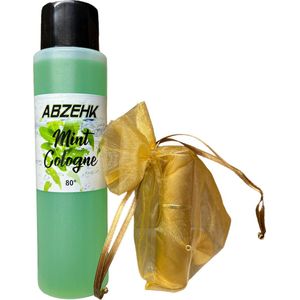 Abzehk Cologne Mint, inhoud 250ml + navulbare spray met trechter (beide Aluminium)