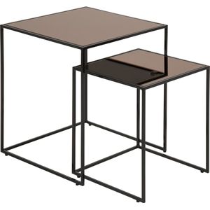 Tortona Salontafel - 45 x 45 cm - Brons glas - Set van 2