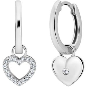 Lucardi Dames Zilveren oorringen met hanger hart met zirkonia - Oorbellen - 925 Zilver - Zilverkleurig