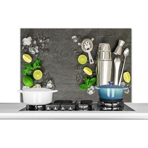Spatscherm keuken 100x65 cm - Kookplaat achterwand Cocktail shaker - IJsblokjes - Fruit - Muurbeschermer - Spatwand fornuis - Hoogwaardig aluminium