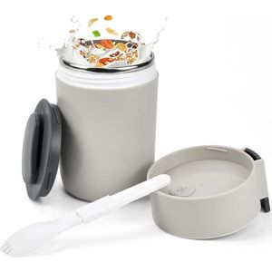 580ML thermische container voor voedsel, roestvrijstalen warmhoudcontainer met opvouwbare lepel, roestvrijstalen soepcontainer, lekvrije lunchthermobox voor babyvoeding, soep, pap, yoghurtbeige
