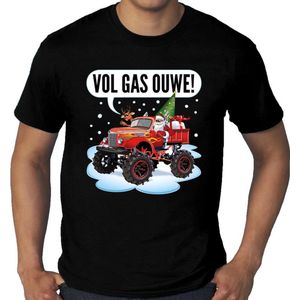 Grote maten foute Kerst shirt / t-shirt - Santa op monstertruck / truck - vol gas ouwe zwart voor heren - kerstkleding / kerst outfit XXXL