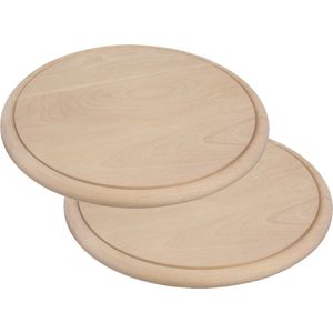 Serveer plank - Set van 2x stuks - D25 cm - hout - rond - ham plankje - broodplank - Ontbijtplank