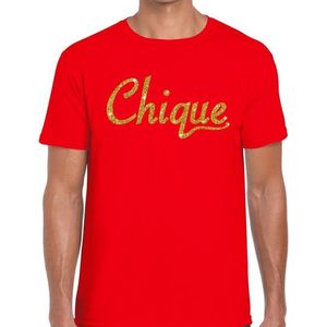 Chique goud glitter tekst t-shirt rood voor heren XL