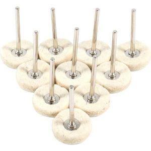 Set van 10 stuks 25 mm Wol Polijsten Polijstschijven | Vilt Polijstmolen Wiel Borstels Buffing Boor Met Handvat Voor Rotary Tool