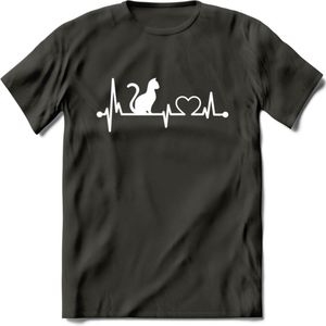 Cat Beat - Katten T-Shirt Kleding Cadeau | Dames - Heren - Unisex | Kat / Dieren shirt | Grappig Verjaardag kado | Tshirt Met Print | - Donker Grijs - M