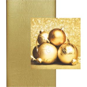 Kerst thema tafelkleed/tafellaken met servetten set goud