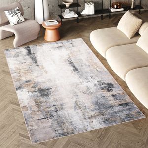 Tapiso Flannel Printed Vloerkleed Abstract Grijs Antislip Wasbaar Tapijt Maat- 80x150