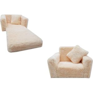 Viking Choice Kinder Slaapbank en logeerbed in één - Mini beige sofa voor kinderen - Eenvoudig uit te vouwen - Beige pluche