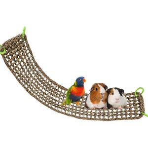 100 x 18 cm Natuurlijke Vogel- en Zeegrasmat met Haken - Klimtouw Ladder en Kauwspeelgoed - Geschikt voor Valkparkiet, Hamster, Cavia en Ratten