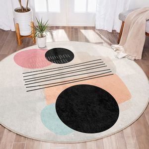 Abstract Gebied Rond Tapijt|Beige, Zwarte Streep Pastel Cirkel Boheems Tapijt|Antislip Tapijt|Boho Tapijt Decor|Woonkamer Tapijt Modern Tapijt|Luxe Tapijt