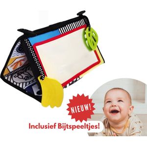 Kijk- en Knisperboekje Baby - Inclusief Zachte Bijtspeeltjes - Stimuleert Visuele Ontwikkeling - Ideaal voor Tummy Time - Vanaf 0 Maanden - 5 Activiteitenmatjes en Spiegel - Buikligtrainer - Montessori Speelgoed - Baby Speelgoed - Buggyboekje