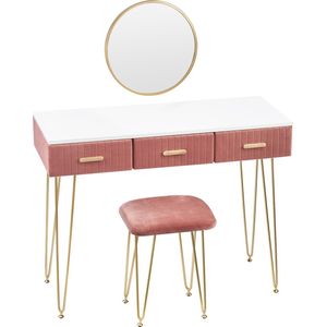 Happyment Kaptafel Deluxe - Inclusief spiegel en krukje - Roze - Kinderen & volwassenen - Make up tafel voor meisjes - Black friday - Kerstcadeau