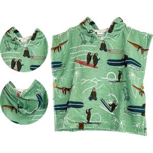 ABSRB Surfponcho Surfsloths Kids - Sneldrogend, 50% katoen en 50% polyester - Strandhanddoek met capuchon voor jongens en meisjes - poncho