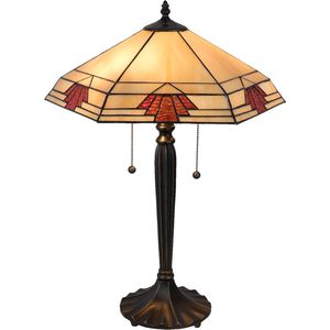 LumiLamp Tiffany Tafellamp 44*38*59 cm E27/max 2*60W Geel Glas in lood Driehoek Art Deco Tiffany Bureaulamp Tiffany Lampen
