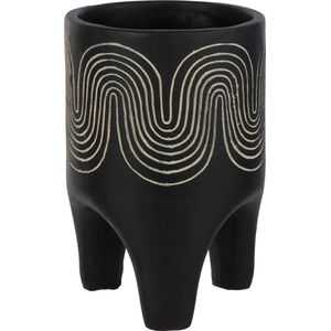 J-Line bloempot Op Voet Golf - cement - zwart - large - 21 cm hoog